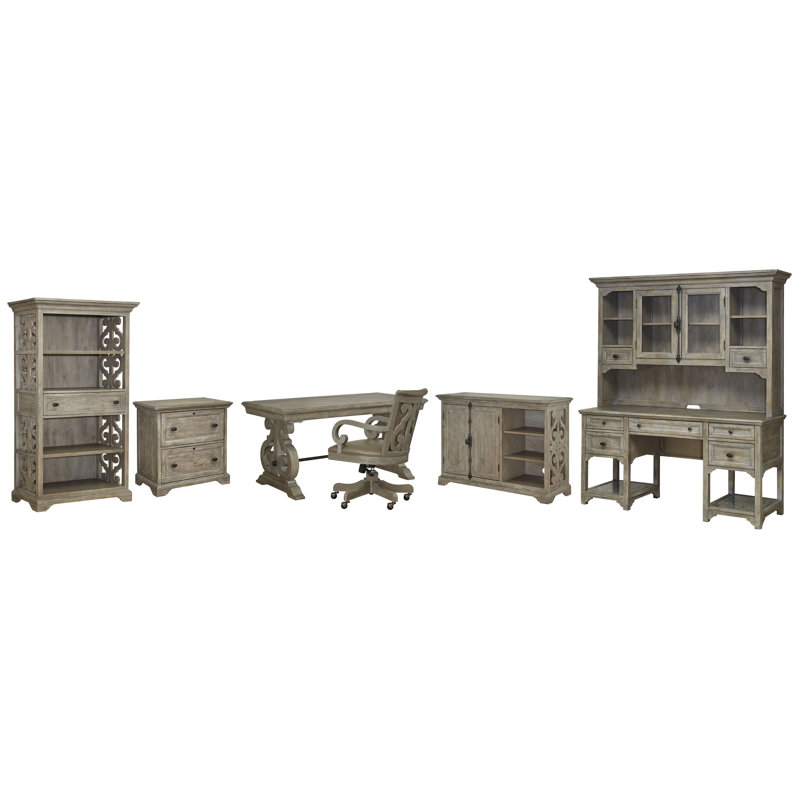 Writing Desk With Chair Lateral File Printer Stand Bookcase Credenza And Hutch, 6 Pcs: Desk,Chair,2Cabinets,Bookcase,Credenza