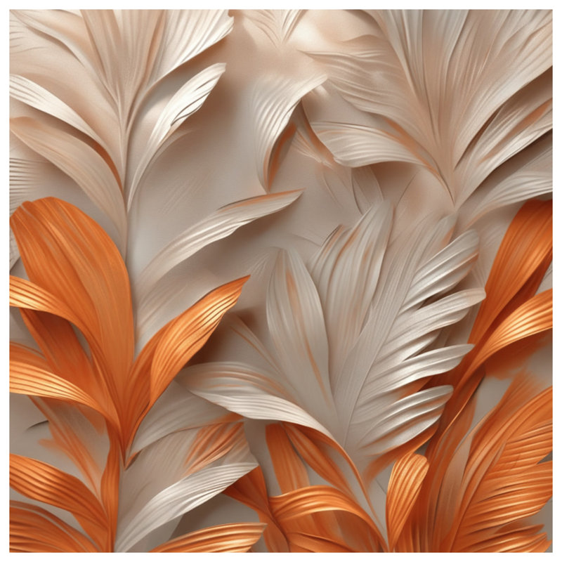 Textured Leaf Pattern Blankets, 60in W x 80in H, Medium Beige Dark Orange