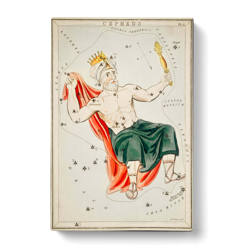 Astronomical Chart Of The Cepheus Constellation - Wrapped Canvas Painting, 50cm H x 35cm W x 3cm D