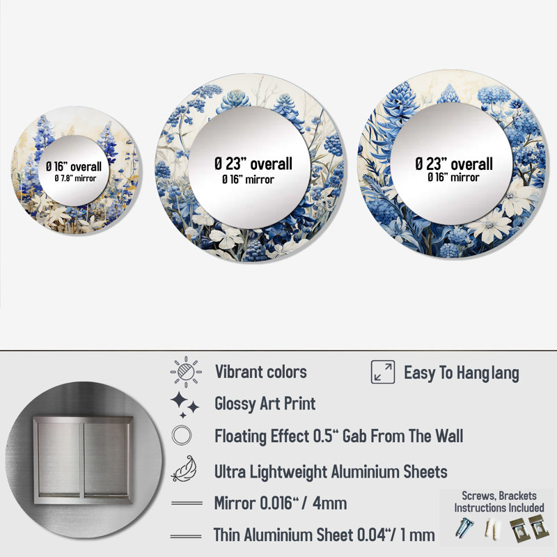 Miroir mural rond en aluminium Logreira