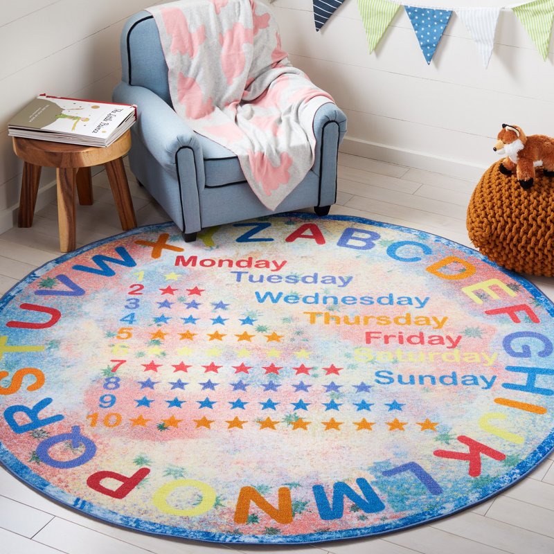 Tapis bleu / orange Bottone, Rond 5 pi