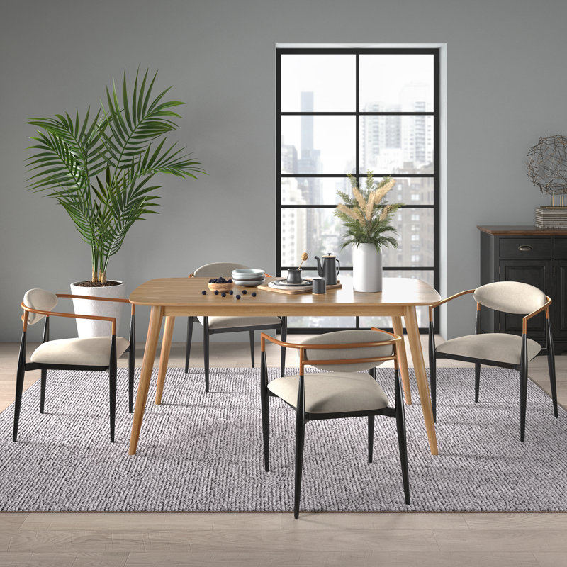 Ensemble de salle à manger Clancy Mid-Century, Naturel, Beige, H 29,33 po x L 63 po x l 35,44 po