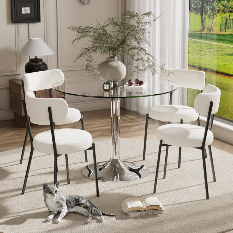Ensemble de salle à manger 5 pièces, Blanc/Noir, H 29,5 po x L 35 po x l 35 po, Argent argent