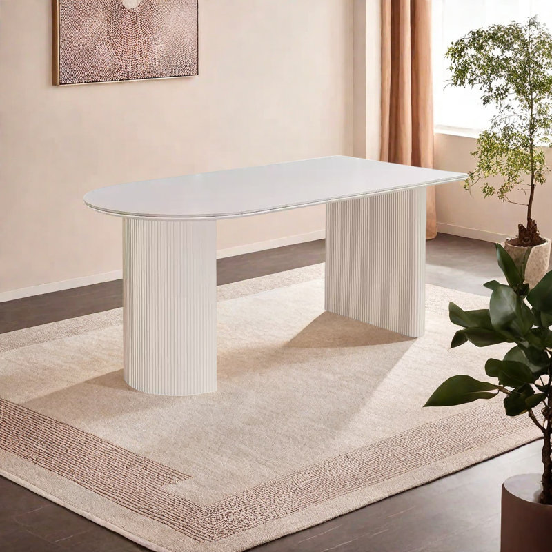 Une table de salle à manger en pierre robuste et durable, H 29,5 po x L 78,7 po x l 35,4 po, Blanc
