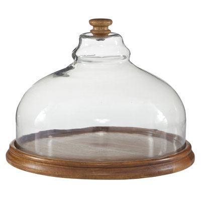 Afzaal Wood Brown Decorative Cake Stand with Glass Lid