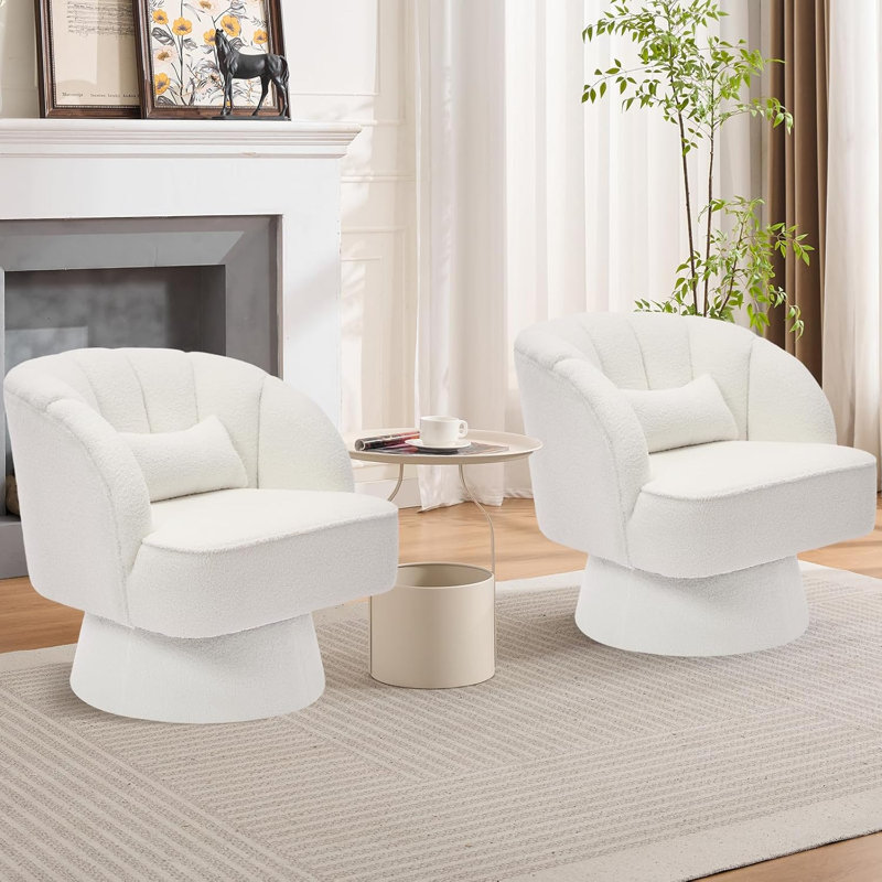 Upholstered Swivel Armchair, Beige Teddy, Beige