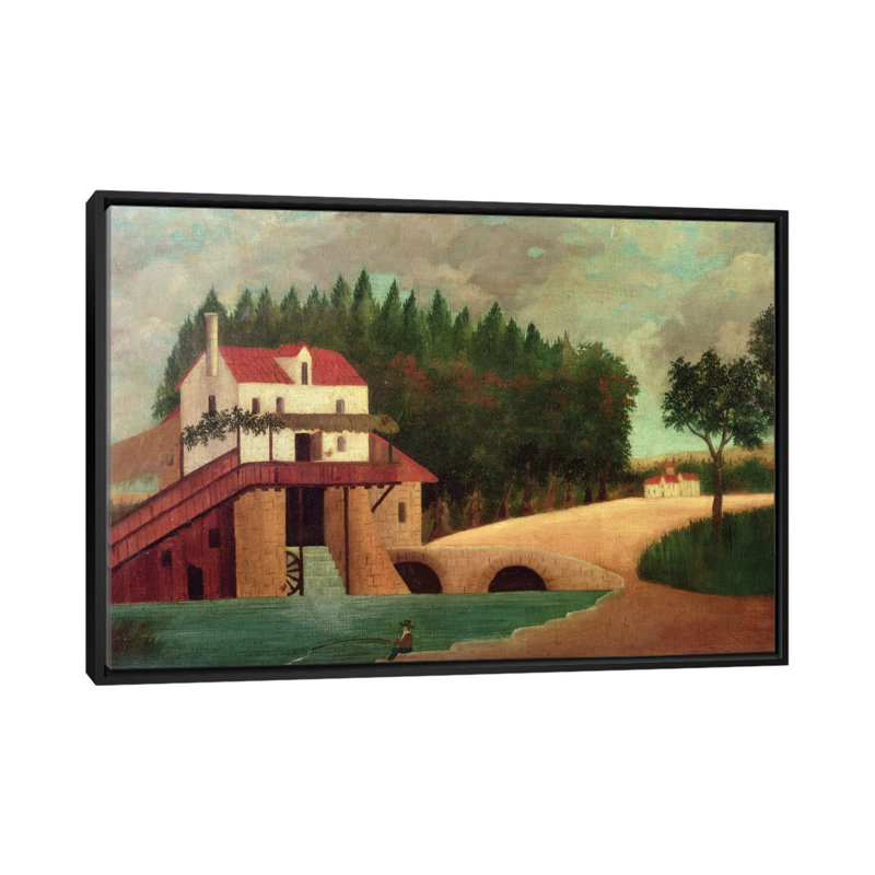 «The Watermill» par Henri Rousseau - reproduction d'art sur toile, H 18 po x l 26 po x P 1,5 po, Pas de tapis