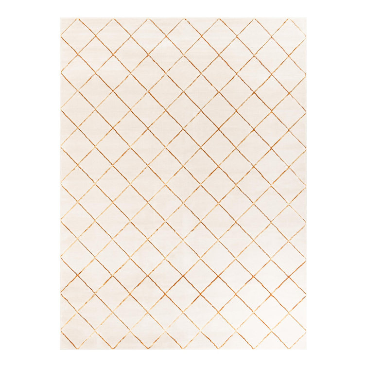 Latitude Run® Checks Nikica Rug White and Gold
