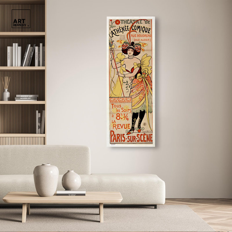 Décoration murale rétro L Athenee Comique par Art Remedy, H 54 po x l 20 po, Toile tendue