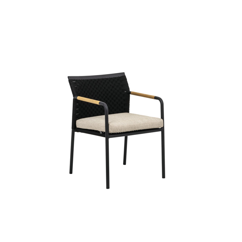 Chaise de salle à manger en aluminium avec accoudoirs et coussin de siège en teck Woburn