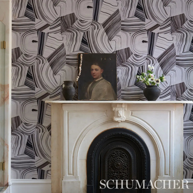 Schumacher x Miles Redd Agate Slice Wallpaper, 30' L x 27" W, Black/White