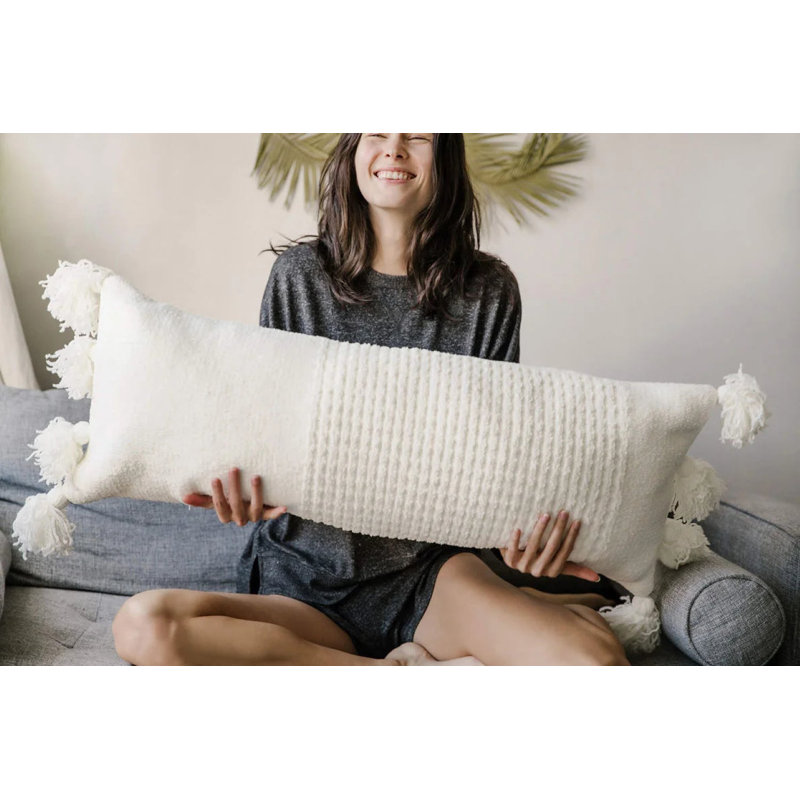 Braided Pom Lumbar Pillow Cover & Insert, Off White