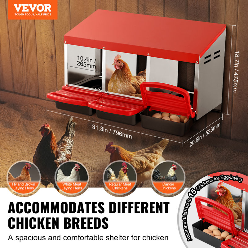 Boîte à nid de poule à 3 compartiments avec boîtes de nidification inclinées