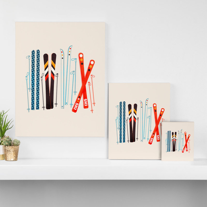 Showmemars Retro Ski Illustration, reproduction d'art encadrée, Toile tendue, H 20 po x l 16 po x P 1,25 po