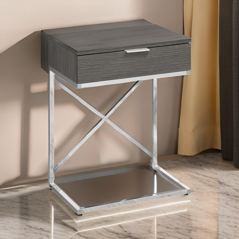 Wason End Table with Storage, Dark Gray, Silver
