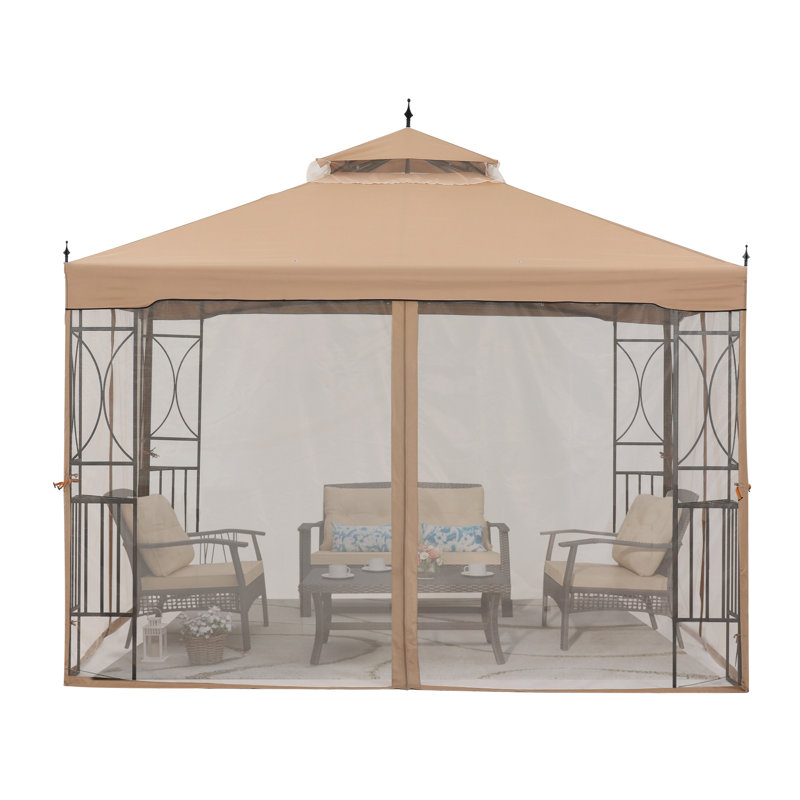 Steel Patio Gazebo The Soft Roof Gazebos, Khaki, 10 ft x 10 ft