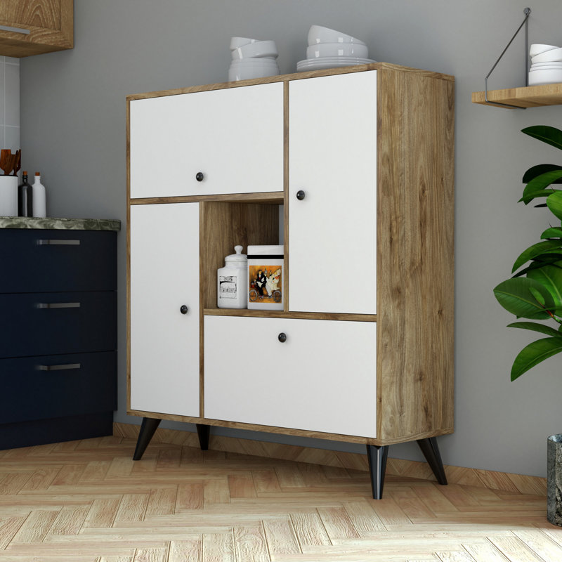 Mcnelly 120cm Kitchen Pantry, White/Walnut