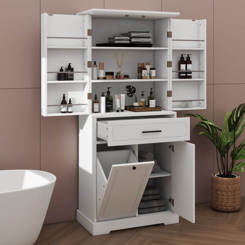 Armoire de rangement avec tiroir, support de porte, panier coulissant pour la lessive, grande tablette autoportante pour la cuisine