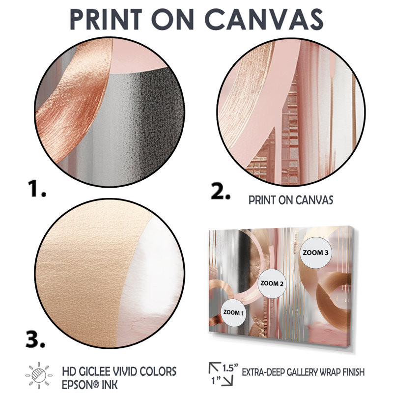 «Pink Rosegold Circle Chaos V», art mural moderne 4 pièces, Toile tendue, Ne s’applique pas