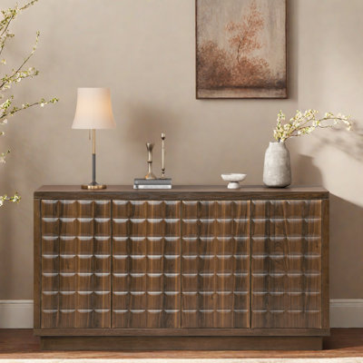 Buffet moderne avec portes géométriques 3D, garniture en métal et cloisons réglables