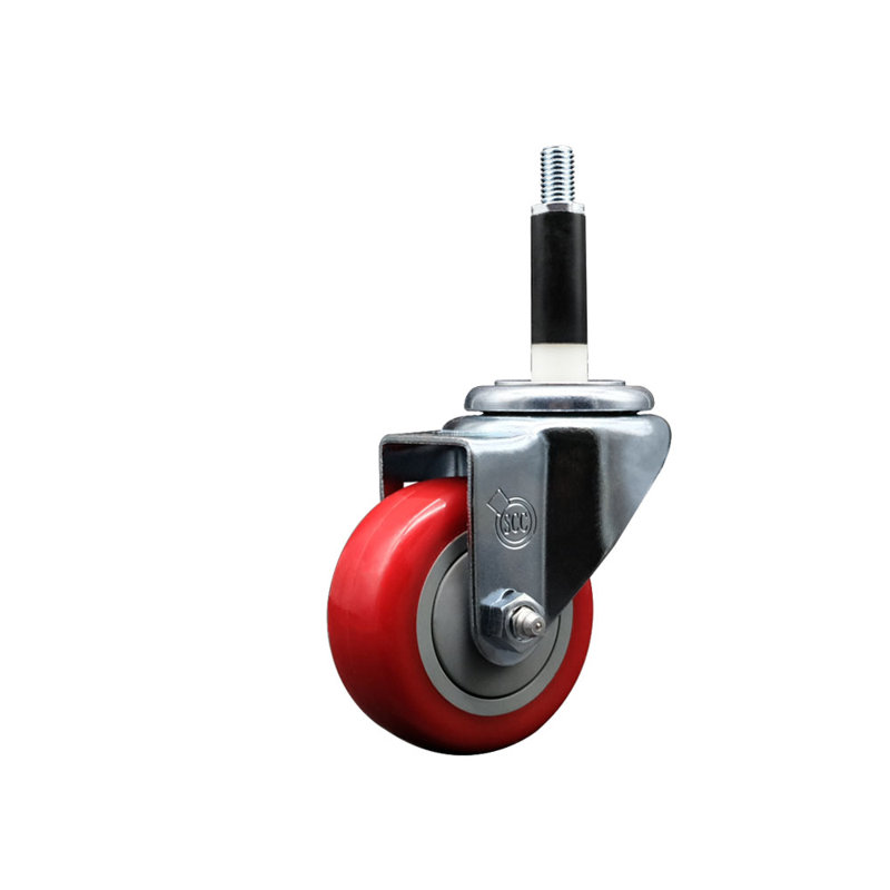 Roue extensible pivotante 3 po en poly rouge 7/8 po SCC
