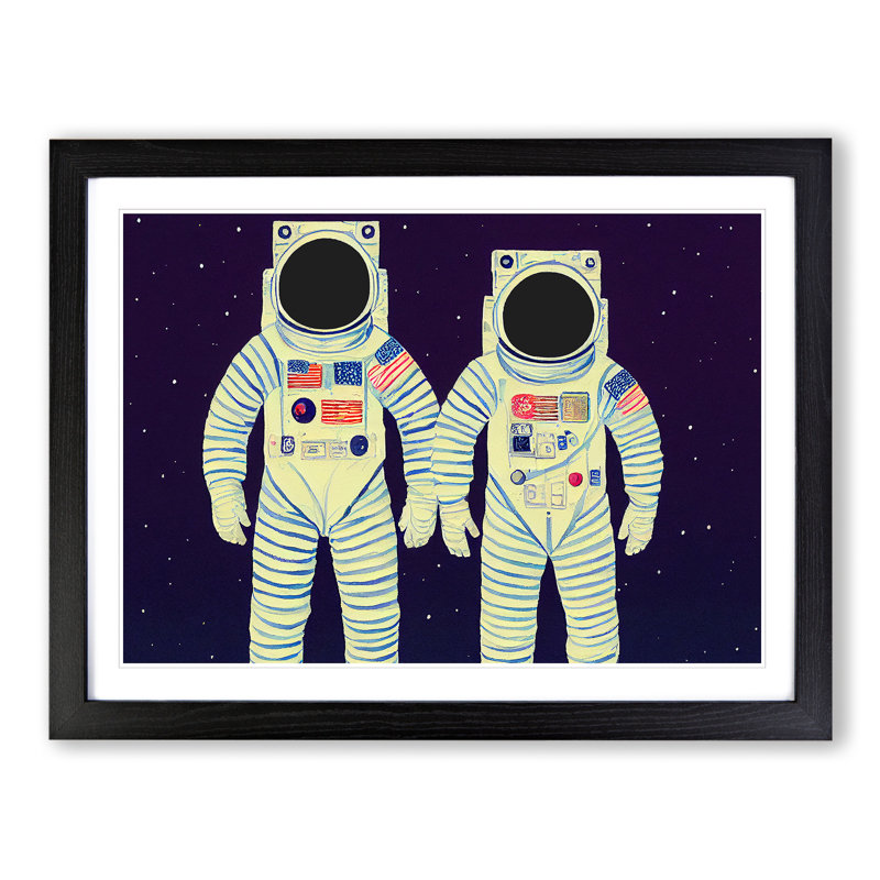 Two Retro Astronauts Vol.2 1 Piece Single Picture Frame Wall Art, 34cm H x 46cm W x 2cm D, Black Framed