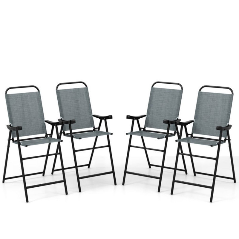 Ensemble de 4 tabourets de bar pliants pour patio avec structure en métal et repose-pieds, Bleu