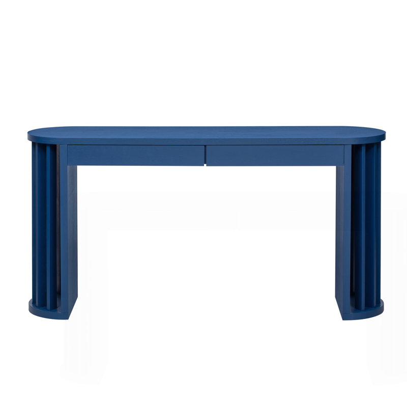 U_Style 59-Inch Long Console Table With Oak Veneer Entryway Table With Vertical Ribbed Table Leg Minimalist Sofa Table With 2 Drawers For Entrance, Hallway, Living Room.