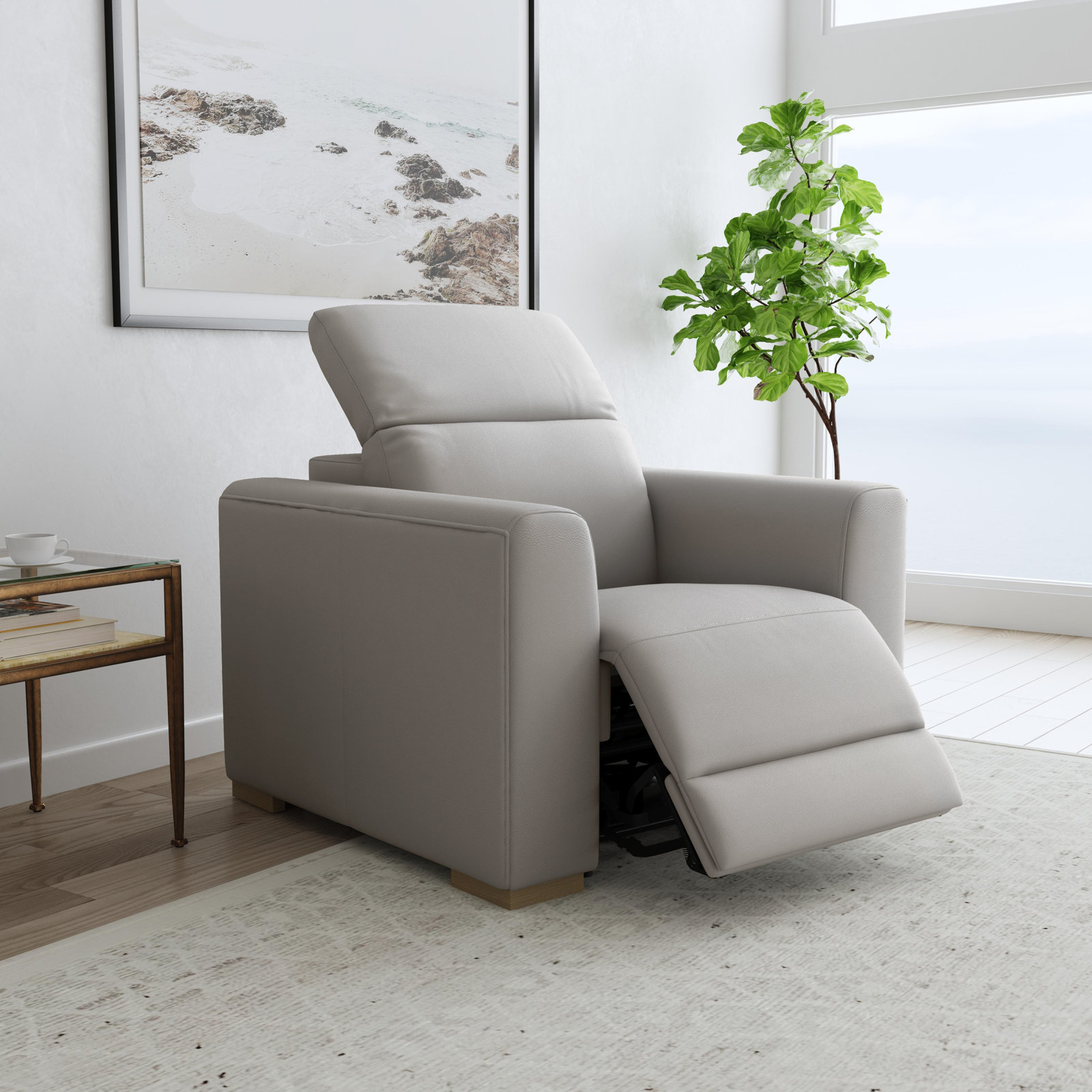 Celeste 41" Genuine Leather Power Recliner, Gray
