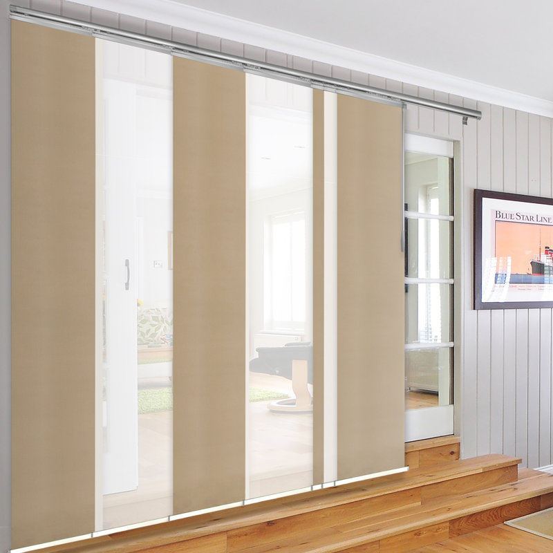 7-Panel Single Rail Panel Track Extendable 110"-153" W x 94"H, Panel width 23.5", Winter, Cream, Silver