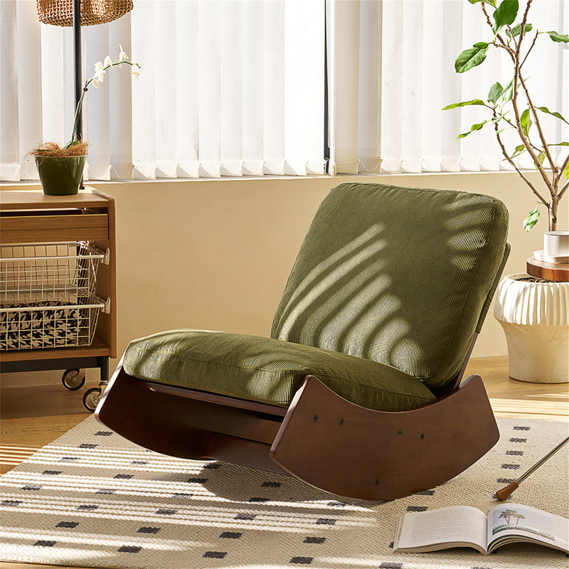 Chaise berçante confortable, tissu d'ameublement de haute qualité, structure en bois massif, parfaite pour les espaces multiples et la détente