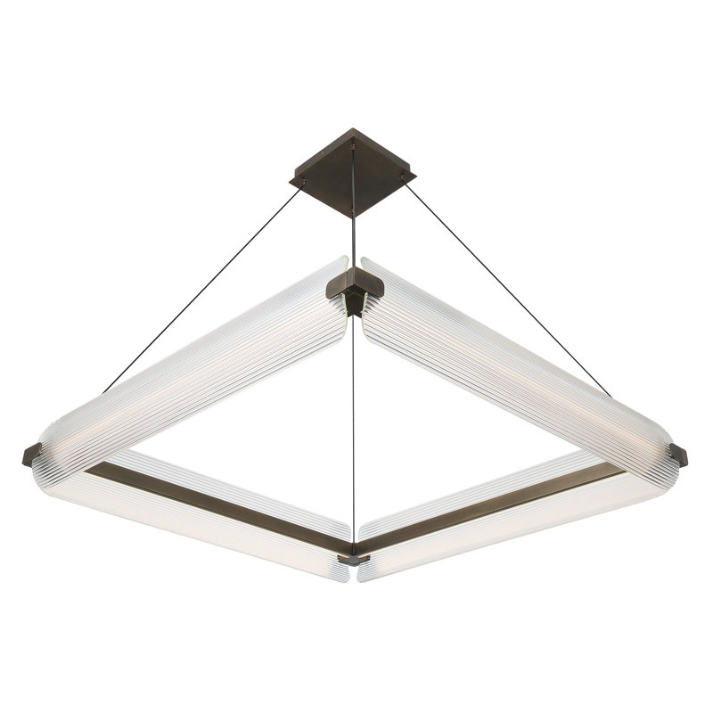 Lustre, 4 lumières, 34 po, laiton vieilli, verre transparent, Clair