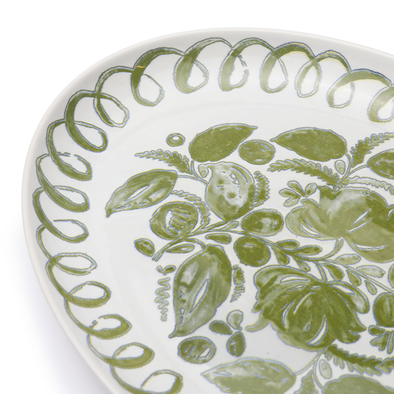 Amalfi Oval Serving Tray - White/Blue - 15.7" x 11", White, Green