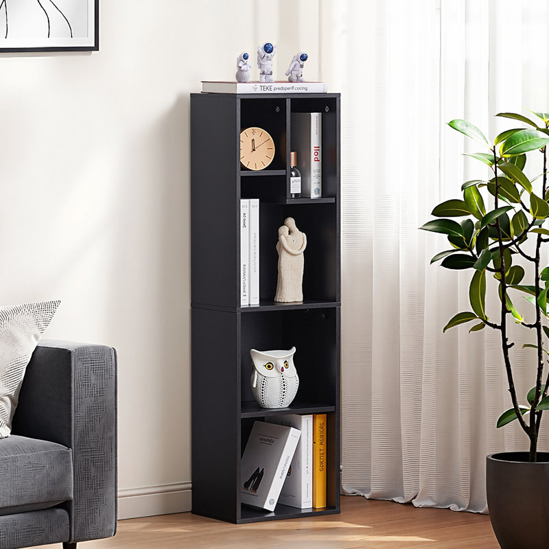 Bibliothèque de rangement Emmuela, Noir, (5 tablettes) H 42,2 po x l 11,8 po x P 9,5 po
