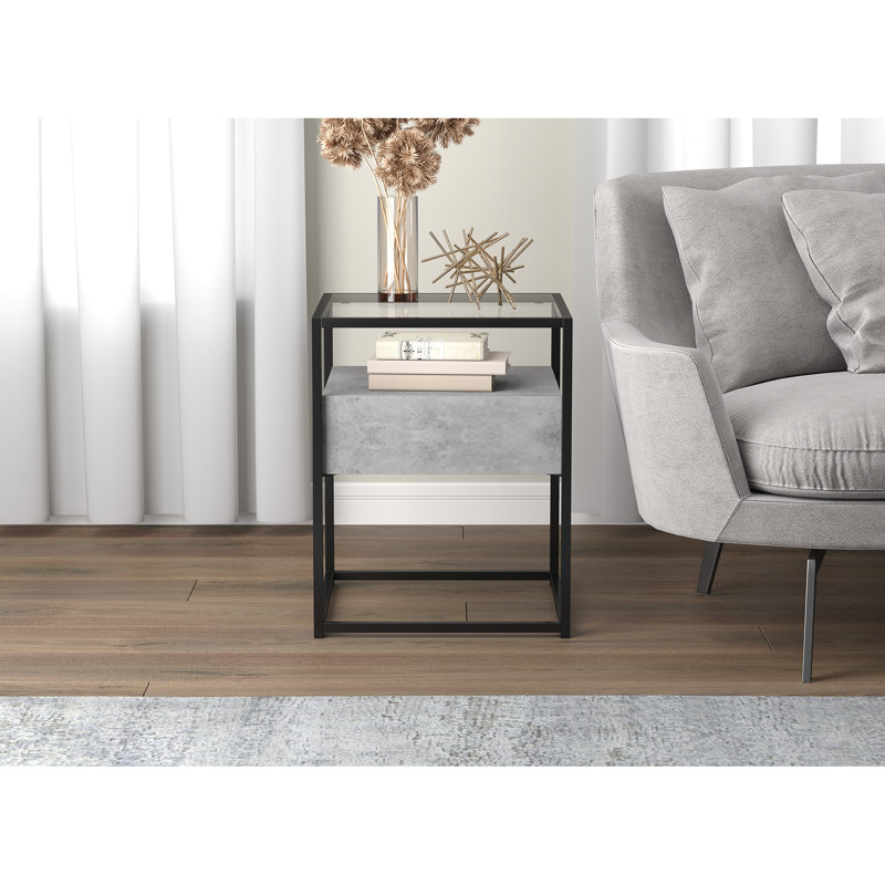 Evelino Glass Top End Table with Storage