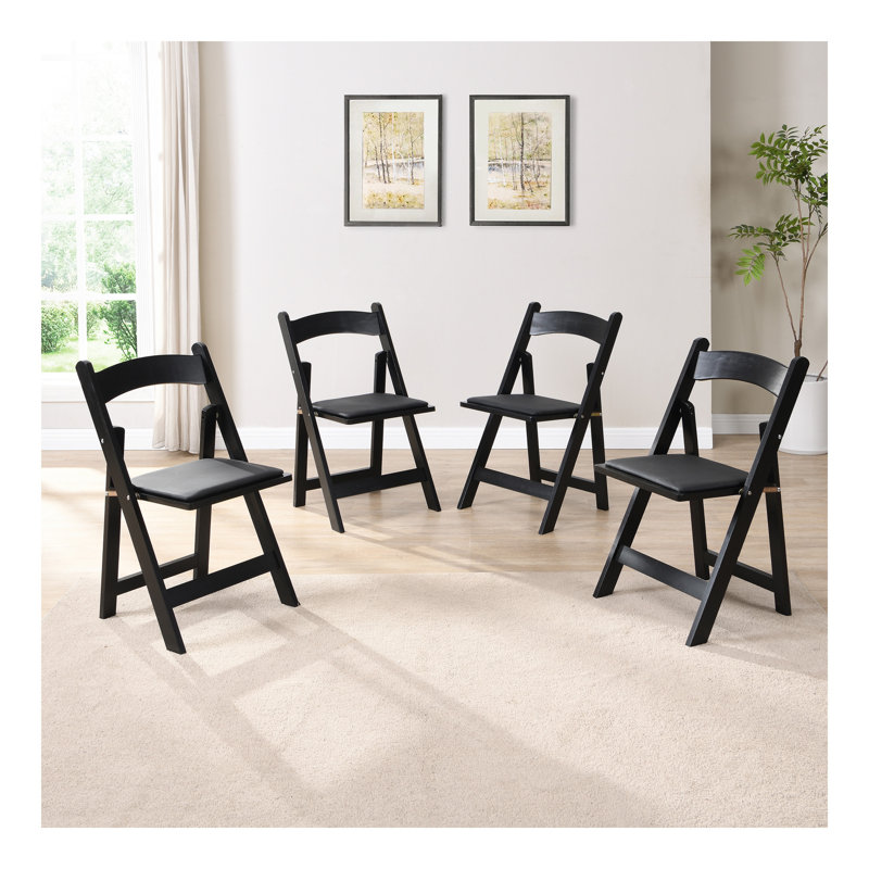 Chaise pliante rembourrée, peu encombrante, facile à transporter, 4 pièces, coussin noir / tablette noire, salle à manger