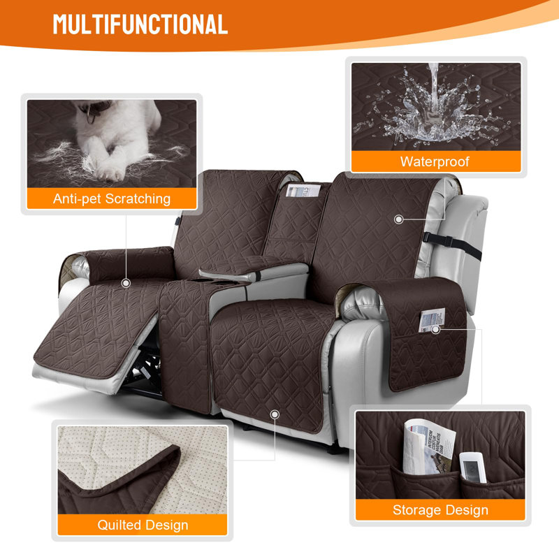 Housse pour causeuse inclinable avec console Housse de canapé 100% imperméable Housse de canapé inclinable antidérapante Housse de protection pour canapé (chocolat)
