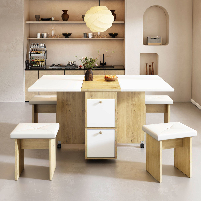 4 - Person Dining Set, White/Natural