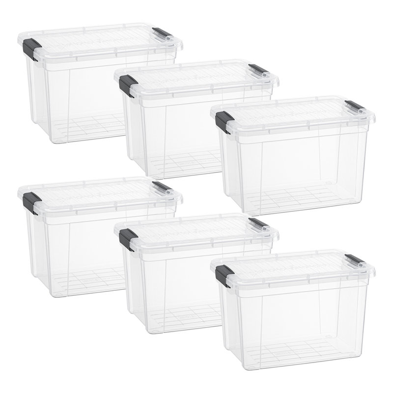 Latitude Run® Clear Storage Bins with Lids, 6 Pack- Plastic Storage Boxes for Home- 4.5 Quart, 11 pte