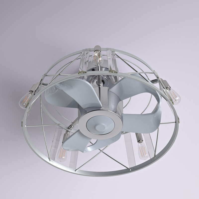 23'' Modern Crystal Flush Mount Caged Ceiling Fan with Remote Control and Light Kit Included, Low-Profile Bladeless Chandelier Fan