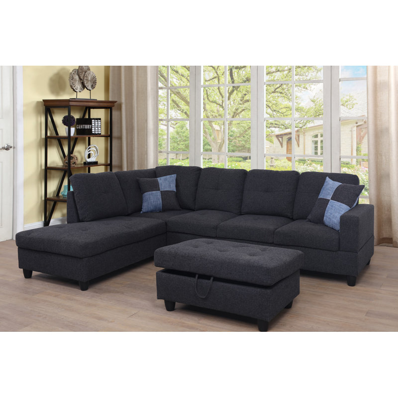 Balk Upholstered L-Shaped Sectional Right Hand Facing, Left Hand Facing, Midnight Gray Linen