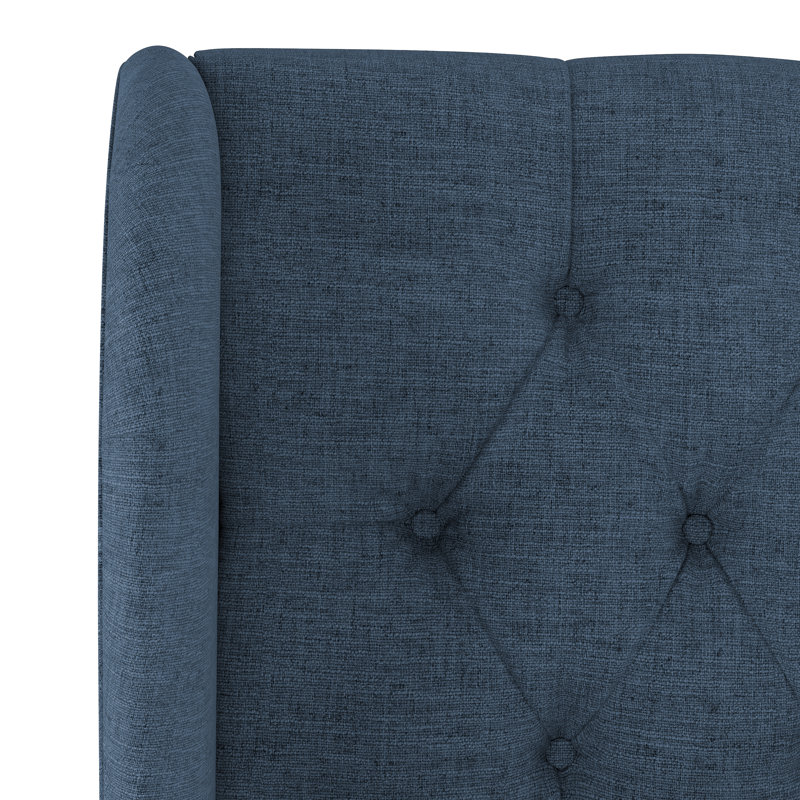 Lit tapissier capitonné standard à profil bas Tomey, Zuma Navy Textured Linen, Lit simple