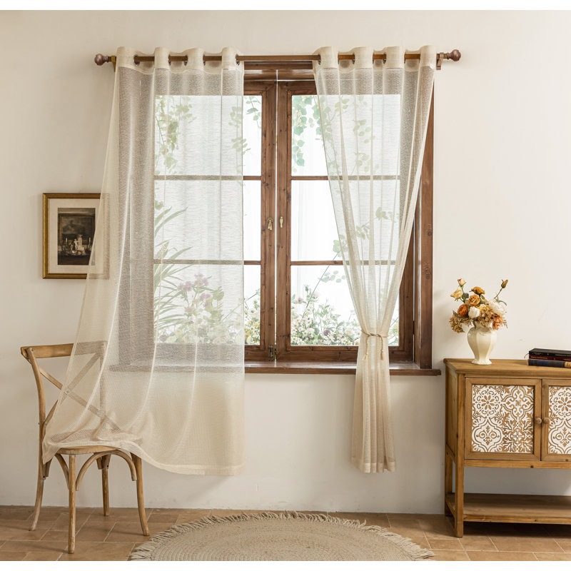 Light Filtering Polyester Back Tab Curtains Panel(Set of 2), Beige