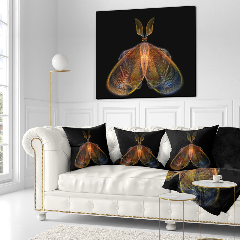 Coussin à motif floral orange et papillon orange foncé, 18 po x 18 po, Coussin décoratif
