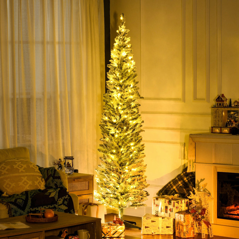 Grand sapin de Noël artificiel pré-éclairé avec lumières DEL blanches chaudes et pointes, pour décoration de Noël, vert, 7'
