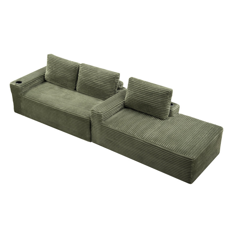 D-097 GREEN-R-CHAISE, Velours côtelé vert, H 34,6 po x l 36,3 po x P 65,3 po, Orienté à droite, Vert