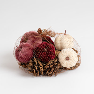 Set of Velvet Pumpkins and Pinecones