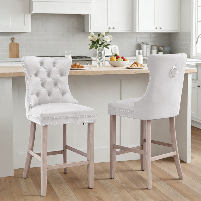 Ensemble de tabourets de bar double rembourrés Classic, Siège beige / structure en bois clair