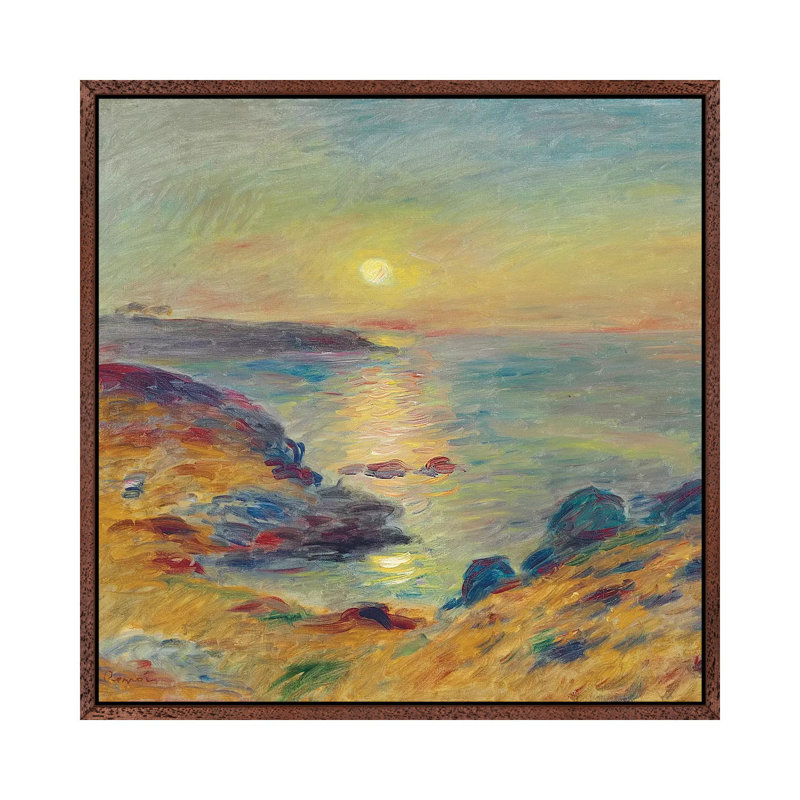 Sunset At Douarnenez, C. 1883 by Pierre-Auguste Renoir - Painting on Canvas, Classic Brown Wood Framed