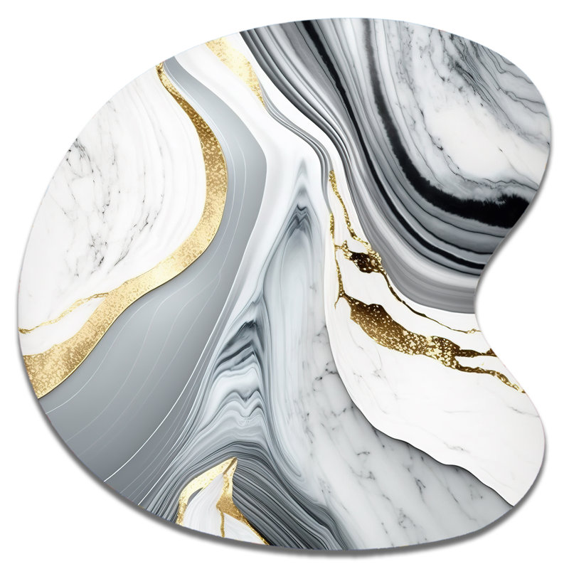 «Abstract Geode Marble Waves Grey II», reproduction d'art asymétrique abstraite sur métal, forme unique moderne